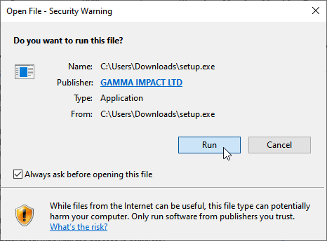 Online installation: click Run to begin installation