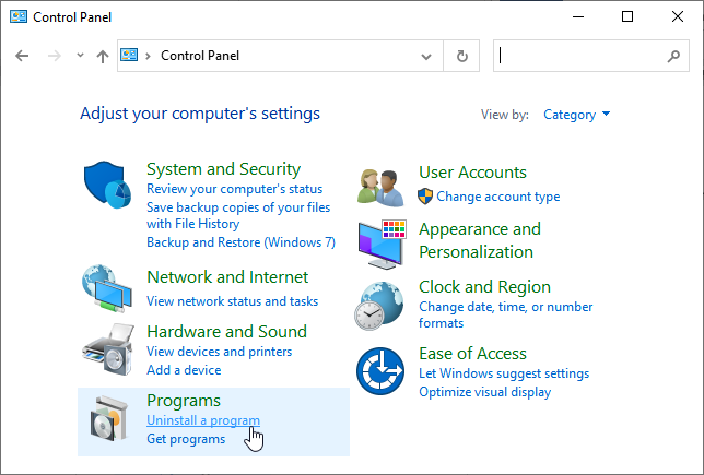 Open Windows Control Panel
