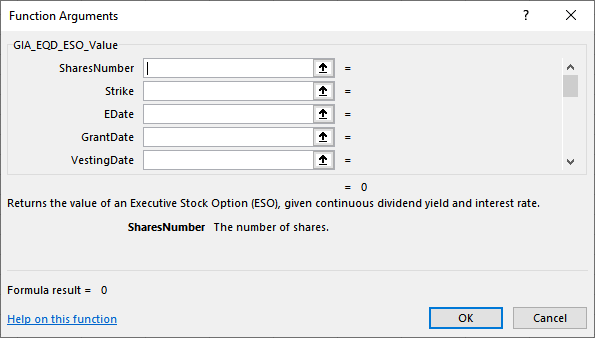 Function dialog box includes the function and description of its arguments