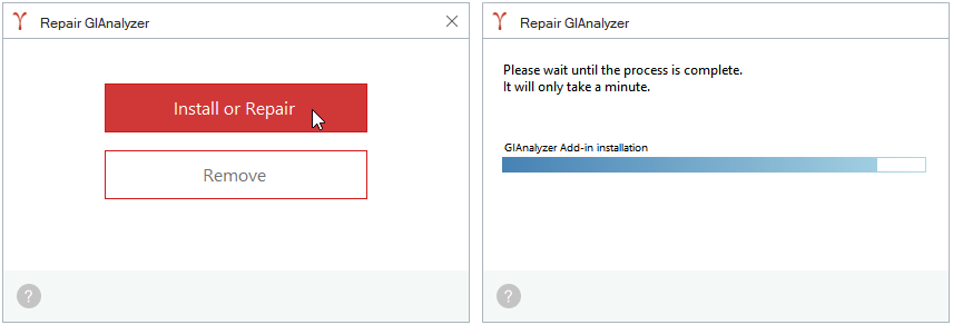 Screenshot: run GIAnalyzer Repair Tool to troubleshoot errors