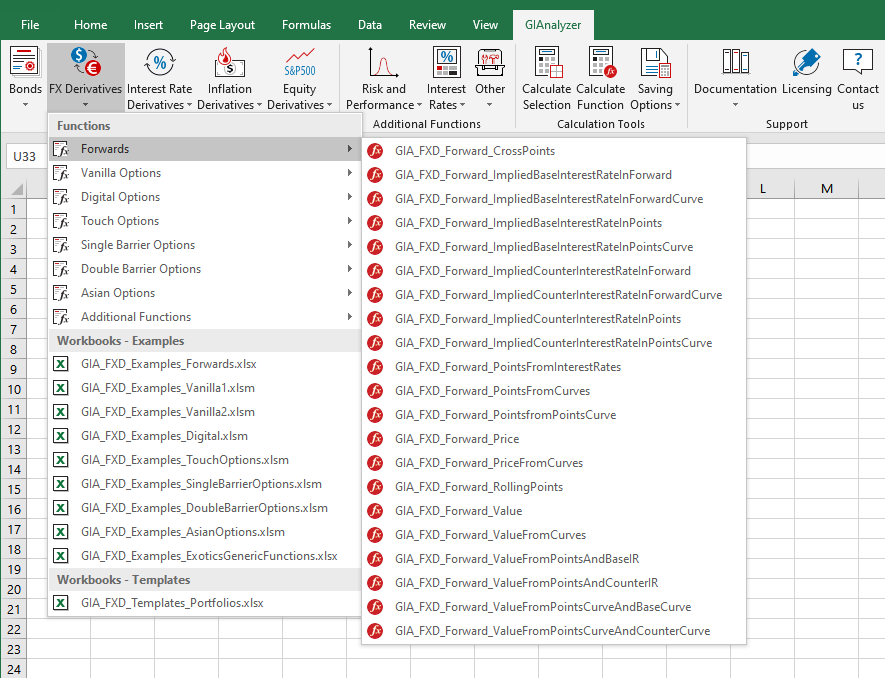 Overview GIAnalyzer toolbar in Excel