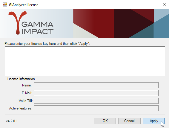 Please enter your license key and then click "Apply" 