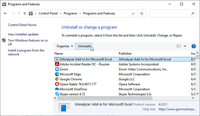Uninstall GIAnalyzer Add-in from your computer