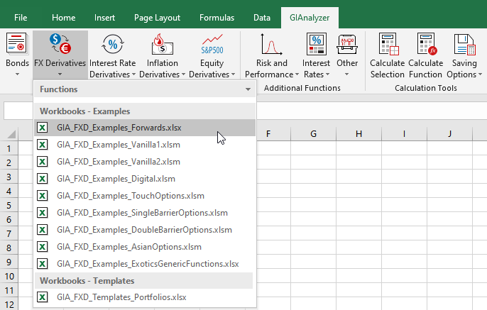 GIAnalyzer screenshot: Excel workbooks available in the Foreign Exchange Module